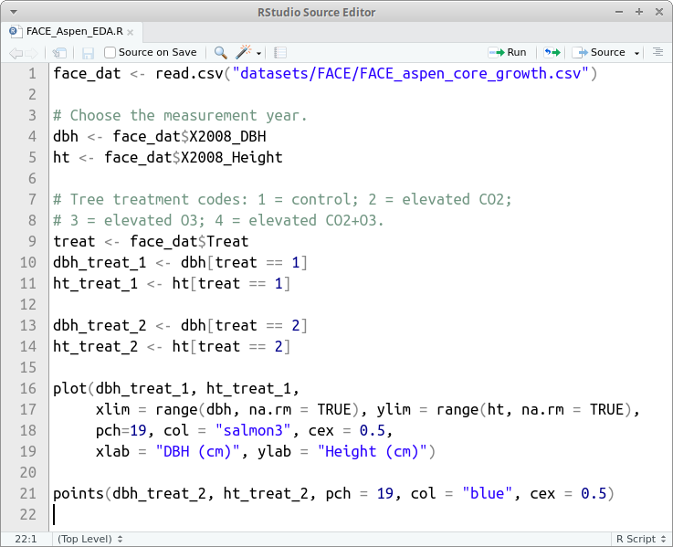 A script window in RStudio.