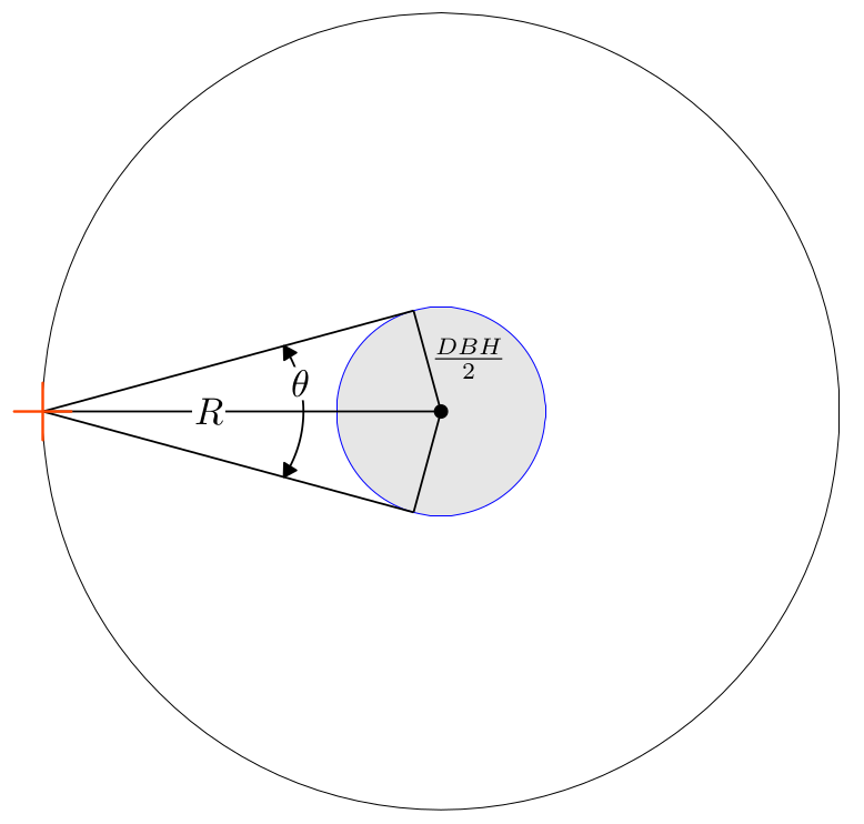 Horizontal point sampling example of a borderline tree.